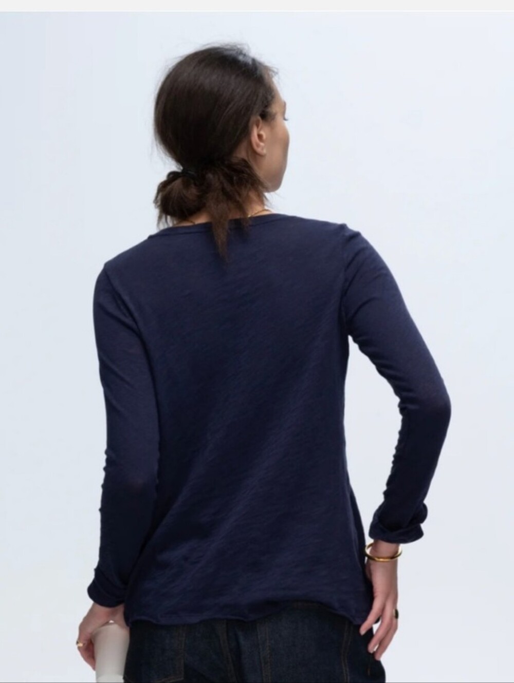 ATM Slub Jersey Destroyed Wash Distressed Hem Navy Blue Long Sleeve Shirt M - Picture 2 of 16